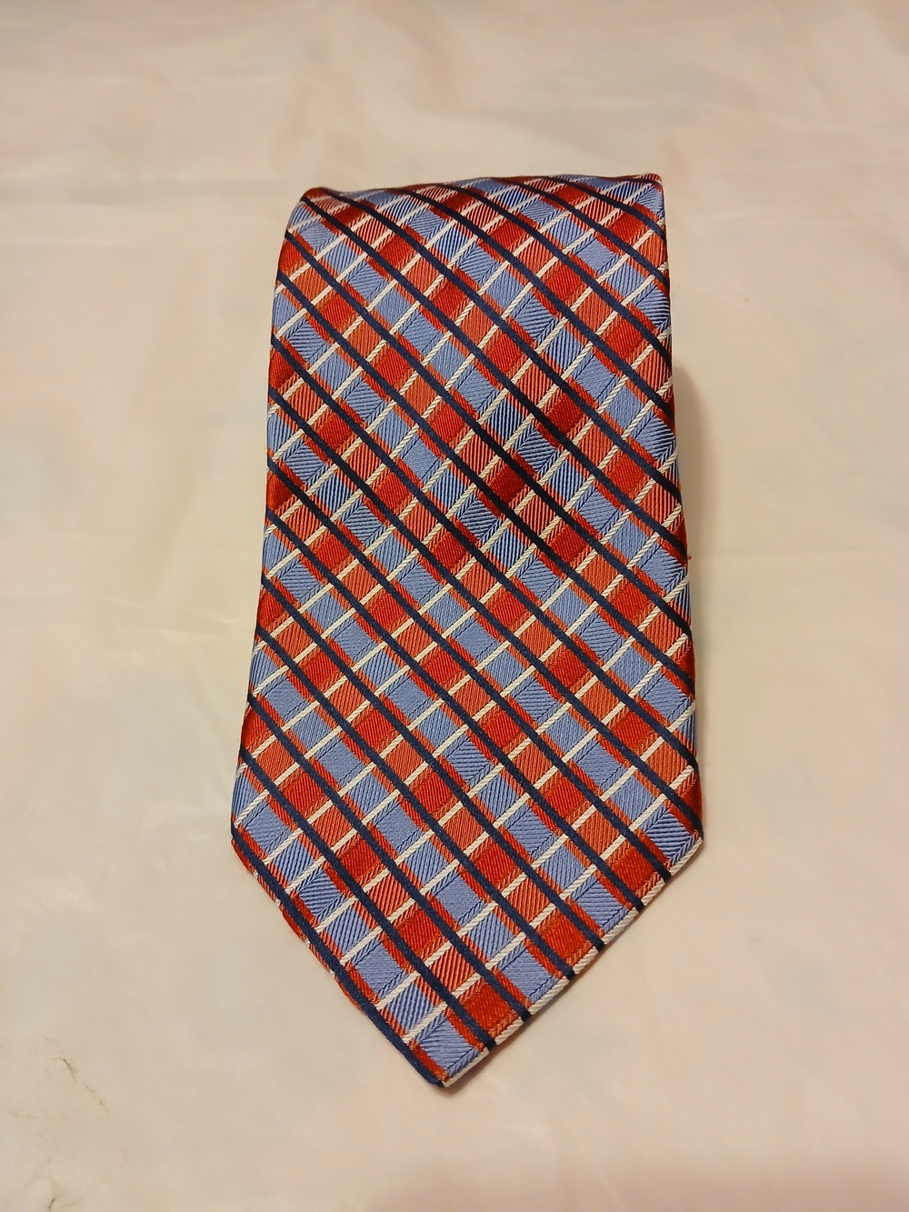 Nautica Red & Light Blue Plaid Silk Tie